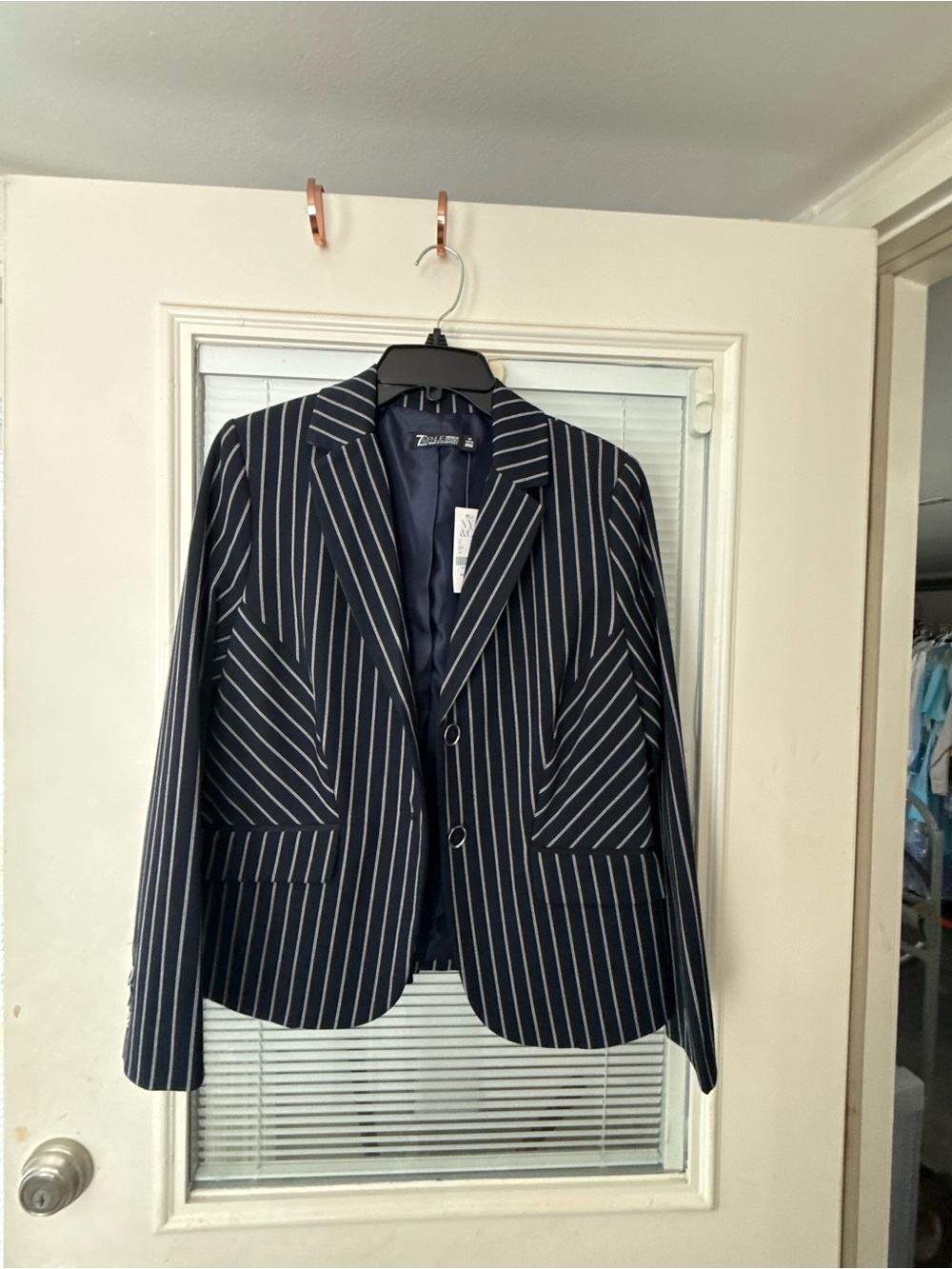 New York & Company Navy and White Pinstripe Blazer